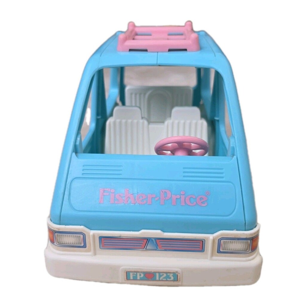 Fisher Price Loving Family Dollhouse Van Car Minivan FP 123 Blue Trunk 1993 90s